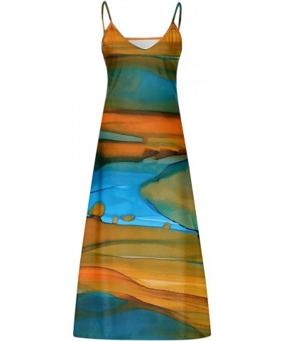 Summer Dresses for Women 2024,Casual Loose V-Neck Spaghetti Straps Maxi Swing Beach Dresses 2-brown $9.51 Dresses