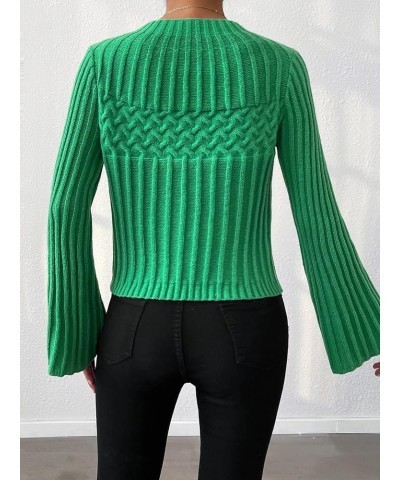 Knit Bell Sleeve Sweater Autumn Winter Knit Pullover Women Classic-Fit Lightweight Long-Sleeve Solid Color (Color : Green, Si...