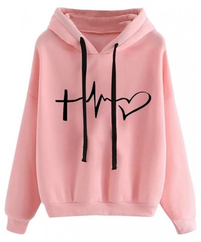 Hoodies For Women Y2K Heart Print Long Sleeve Drawstring Pullover Tops Teen Girls Trendy Loose Casual Hooded Sweatshirt Pink ...