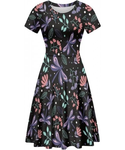 Floral Mushroom Dress for Women Plus Size Midi Dress Short Sleeve Summer Sundress Crew Neck A-Line Dresses Dragonflies $14.19...