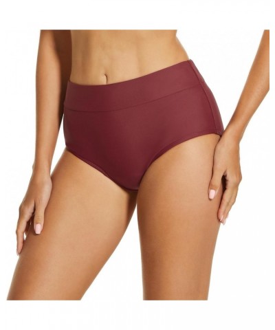 Women's Waterproof Bikini Bottoms Ruched Swim Shorts Mid Rise Swimsuit Bathing Suit Bottom Burgundy $10.99 Swimsuits