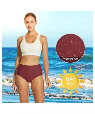 Women's Waterproof Bikini Bottoms Ruched Swim Shorts Mid Rise Swimsuit Bathing Suit Bottom Burgundy $10.99 Swimsuits