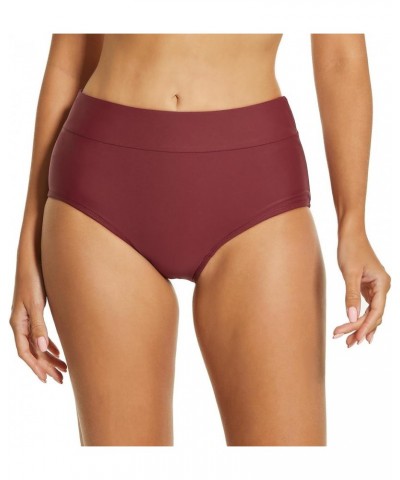 Women's Waterproof Bikini Bottoms Ruched Swim Shorts Mid Rise Swimsuit Bathing Suit Bottom Burgundy $10.99 Swimsuits