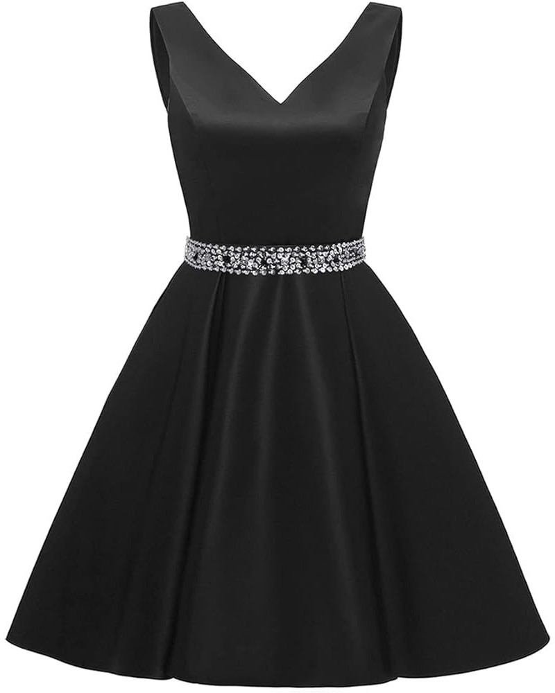 V Neck Beaded Homecoming Dresses for Teens 2023 Short Satin Prom Formal Gowns with Pockets Mini Cocktail Dress Black $33.00 D...