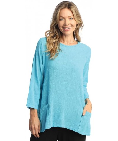 Mineral Washed Gauze Tunic w/Pockets - M103 Small Emerald Blue $41.76 Tops