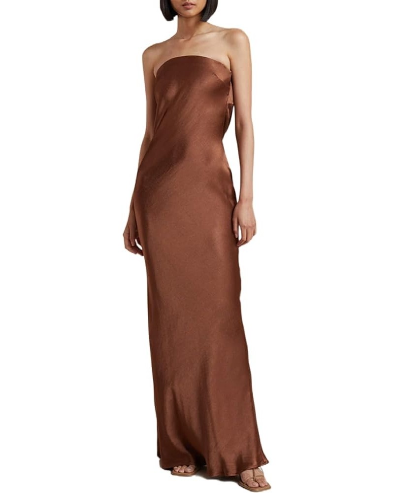 Women Off Shoulder Tube Dresses Sleeveless Strapless Midi Dress Sexy Backless Maxi Long Dress Fashion Streetwear B-brown $9.8...