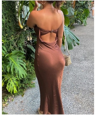 Women Off Shoulder Tube Dresses Sleeveless Strapless Midi Dress Sexy Backless Maxi Long Dress Fashion Streetwear B-brown $9.8...