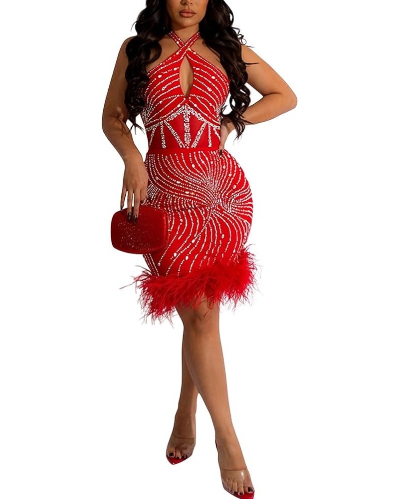 Women's Sexy Sparkly Rhinestone Sequins Mini Dress Birthday Party Club Night Outfit Evening Gowns 29 Red $21.14 Dresses