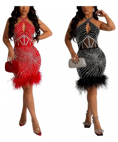 Women's Sexy Sparkly Rhinestone Sequins Mini Dress Birthday Party Club Night Outfit Evening Gowns 29 Red $21.14 Dresses