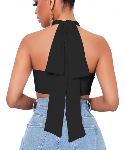 Women's Sexy Sleeveless Halter Criss Cross Tank Crop Tops Self Tie Backless Cami Black $11.59 Tanks