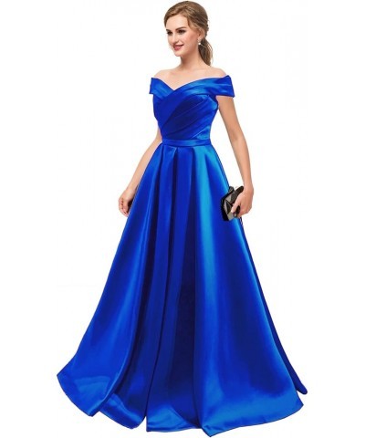 Women's Prom Dresses Long with Pockets A Line Formal Evening Ball Gowns Off The Shoulder Satin Military Party Dress 2023 Roya...