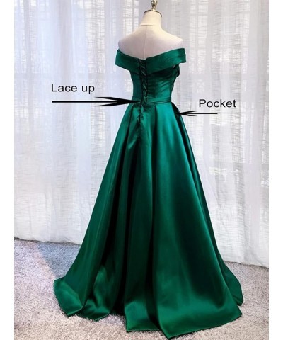 Women's Prom Dresses Long with Pockets A Line Formal Evening Ball Gowns Off The Shoulder Satin Military Party Dress 2023 Roya...