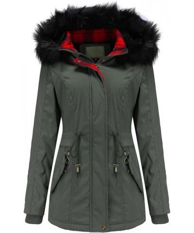 Womens Winter Coats Warm Sherpa Lined Parkas Jacket Thicken Windproof Outerwear With Fur Hood Plus Size Puffer Down A03-army ...