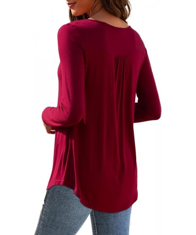 Womens Plus Size Tops Long Sleeve Shirts Blouses Lace Pleated Tunic Tops (M-4XL) Wine Red-long Sleeve $11.96 Tops