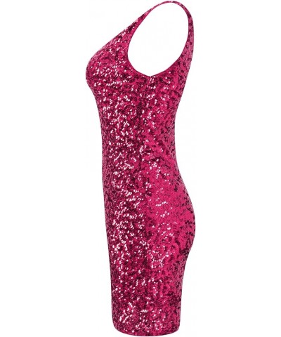 Women's Sequins Sleeveless V-Neck Mini Dresses Rose Red $21.27 Dresses