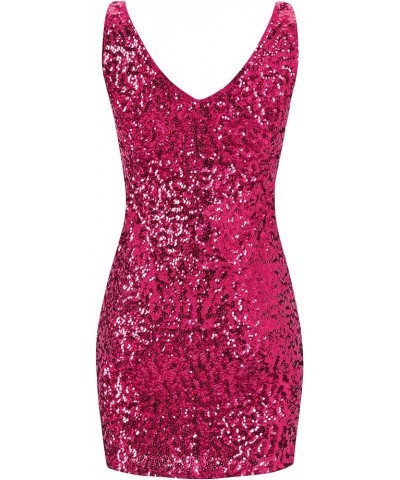 Women's Sequins Sleeveless V-Neck Mini Dresses Rose Red $21.27 Dresses