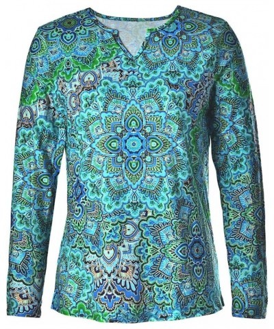 Women's Colorful Boho Floral Printed Long Sleeve V Neck Dressy Casual Blouse Vintage Ethnic Shirt Style4-h $17.75 Blouses