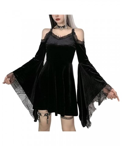 Gothic Dress,Black Gothic Clothes for Women Vintage, Lace Mini Alt Dress Sexy Bodycon Long Sleeves Black Gothic One Shoulder ...