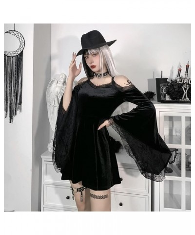 Gothic Dress,Black Gothic Clothes for Women Vintage, Lace Mini Alt Dress Sexy Bodycon Long Sleeves Black Gothic One Shoulder ...