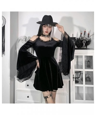 Gothic Dress,Black Gothic Clothes for Women Vintage, Lace Mini Alt Dress Sexy Bodycon Long Sleeves Black Gothic One Shoulder ...