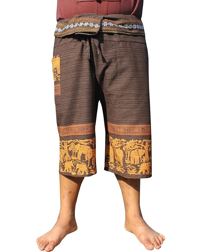 Stripe Cotton Fisherman Shorts North Thai Woodblock Artwork and Belt Art Bistre Brown $15.74 Shorts