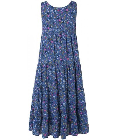 2023 Women Summer Dress Sleeveless Cotton Linen Maxi Dress Casual Round Neck Floral Printed Flowy Boho Long Dresses A2_blue $...