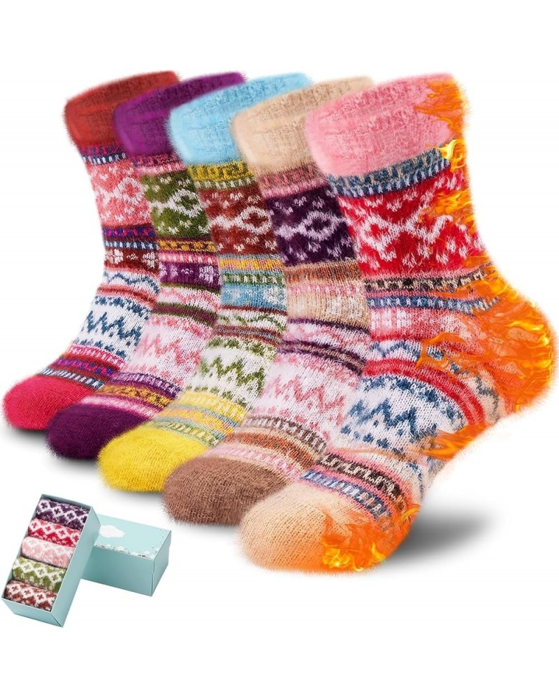 5 Pack Women Thick Soft Warm Fuzzy Socks Winter Wool Fluffy Cozy Socks Casual Home Sleep Socks with Gifts Box Multicolor-i $1...