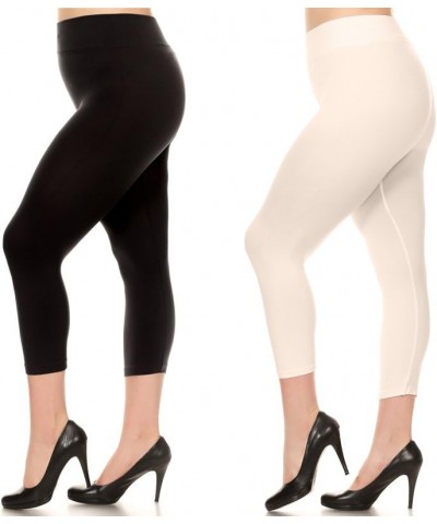 Women's Solid Color Seamless Capri Leggings 2-pack Black & Ivory $9.00 Leggings