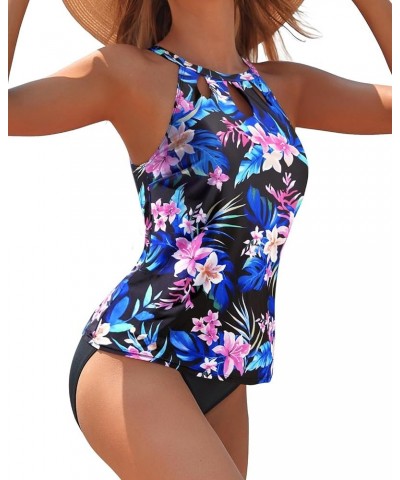 Two Piece High Neck Tankini Swimsuits for Women Tummy Control Bathing Suits Floral Print Swimwear Flower and Leaf $14.30 Swim...