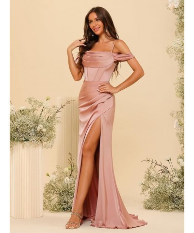 Off Shoulder Satin Bridesmaid Dresses Long Mermaid Corset Prom Dress for Women Formal Gown with Slit Emerald Green $35.09 Dre...