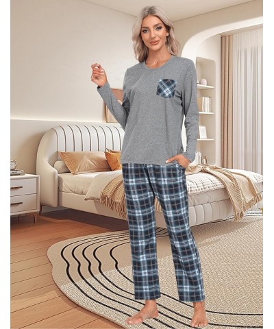 Soft Comfy Long Sleeve Pajama Sets Sleepwear for Men & Women 2 Piece Pajama Sets with Pockets Women Women-56-plaid $14.80 Sle...