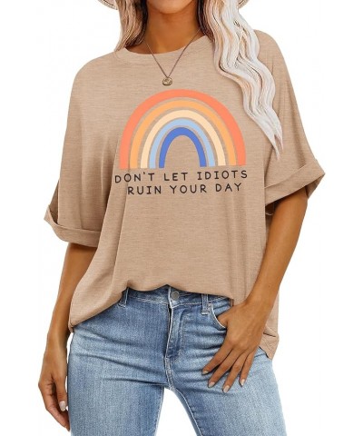 Women Oversized T-Shirt Summer Casual Short Sleeve Loose Tee Tops Light Khaki $15.65 Tops