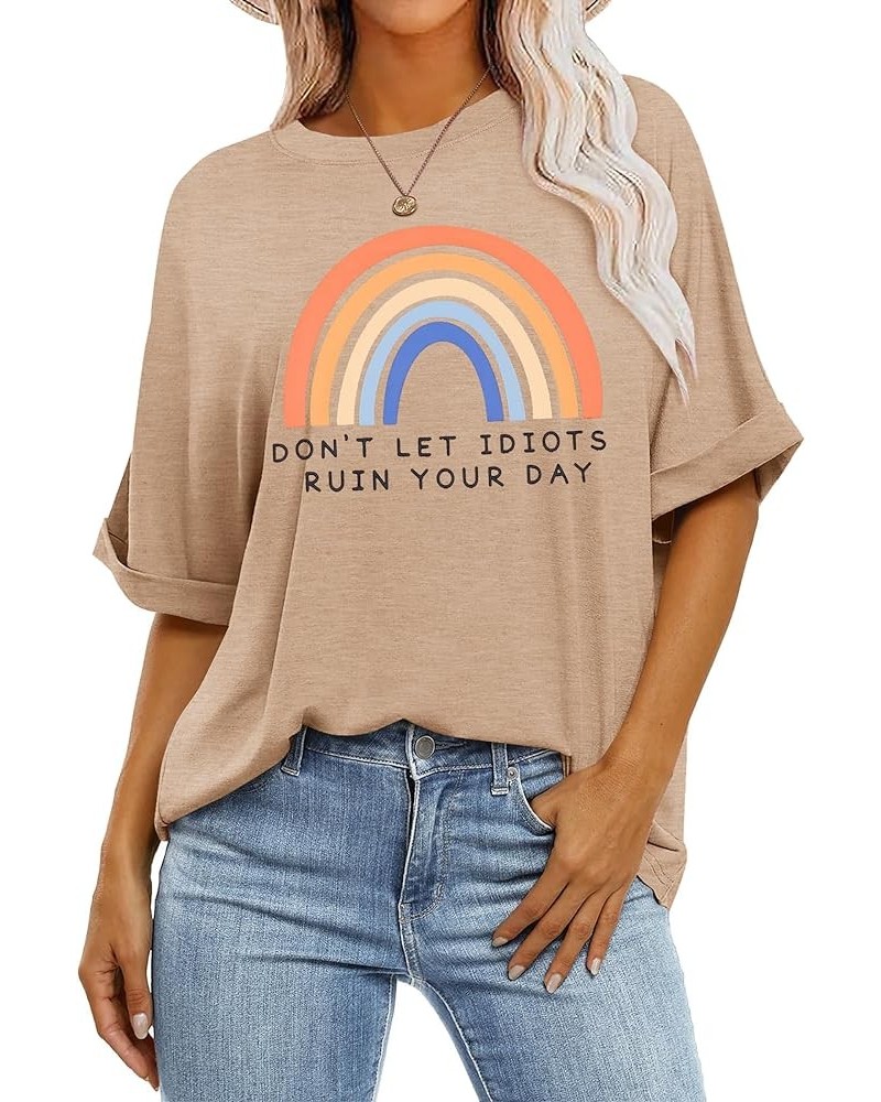 Women Oversized T-Shirt Summer Casual Short Sleeve Loose Tee Tops Light Khaki $15.65 Tops