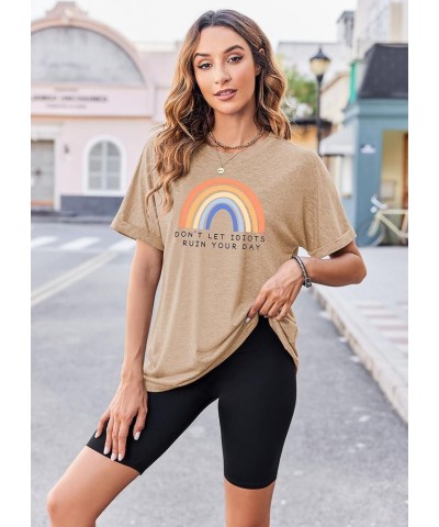 Women Oversized T-Shirt Summer Casual Short Sleeve Loose Tee Tops Light Khaki $15.65 Tops