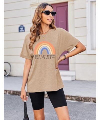 Women Oversized T-Shirt Summer Casual Short Sleeve Loose Tee Tops Light Khaki $15.65 Tops