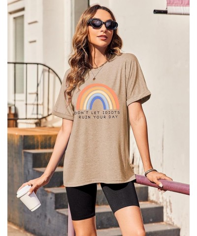 Women Oversized T-Shirt Summer Casual Short Sleeve Loose Tee Tops Light Khaki $15.65 Tops