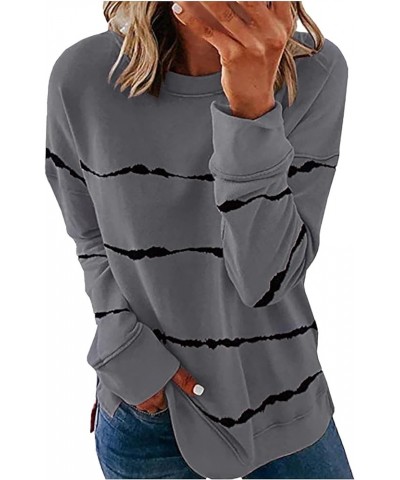 Womens Fashion 2024 Spring Tops Long Sleeve Crewneck Shirts Casual Loose Vintage Print Pullover Blouse 04-dark Gray $11.36 T-...