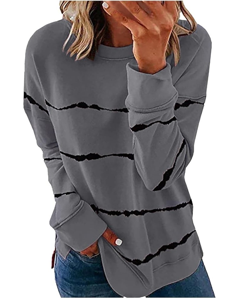 Womens Fashion 2024 Spring Tops Long Sleeve Crewneck Shirts Casual Loose Vintage Print Pullover Blouse 04-dark Gray $11.36 T-...