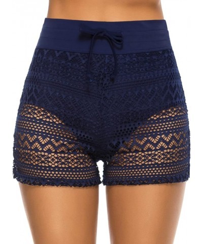 Women's Swim Shorts High Waisted Bathing Suit Bottoms Lace Swimsuit Swimwear Boardshorts Lace Navy Blue $9.60 Swimsuits