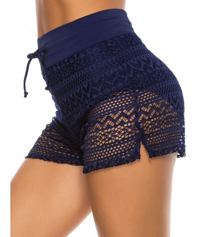 Women's Swim Shorts High Waisted Bathing Suit Bottoms Lace Swimsuit Swimwear Boardshorts Lace Navy Blue $9.60 Swimsuits