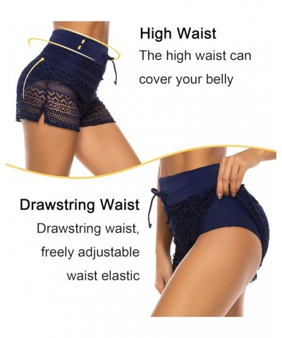 Women's Swim Shorts High Waisted Bathing Suit Bottoms Lace Swimsuit Swimwear Boardshorts Lace Navy Blue $9.60 Swimsuits