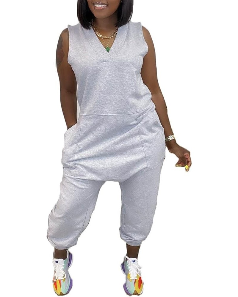 Women Casual Loose Bloomers Overalls Baggy Rompers Tank Sleeveless Jumpsuits with Pockets Grey $12.88 Overalls