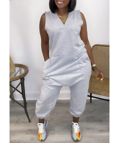 Women Casual Loose Bloomers Overalls Baggy Rompers Tank Sleeveless Jumpsuits with Pockets Grey $12.88 Overalls