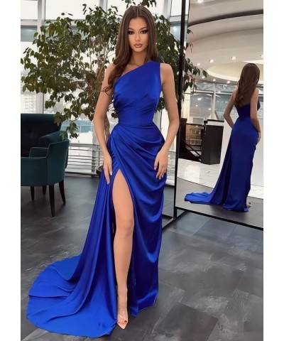 One Shoulder Prom Dresses for Women 2024 with Slit Wrap Mermaid Satin Bridesmaid Dresses Long Party Gowns Blush Pink $24.60 D...