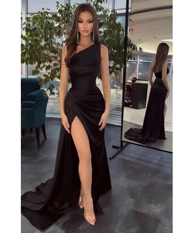 One Shoulder Prom Dresses for Women 2024 with Slit Wrap Mermaid Satin Bridesmaid Dresses Long Party Gowns Blush Pink $24.60 D...