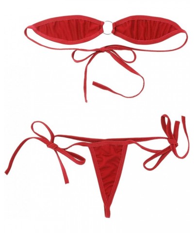 Women's 2 Pieces Bikini Set Bandeau Bra Top and Tie Sides Micro Thongs Swimsuit Red $10.03 Swimsuits