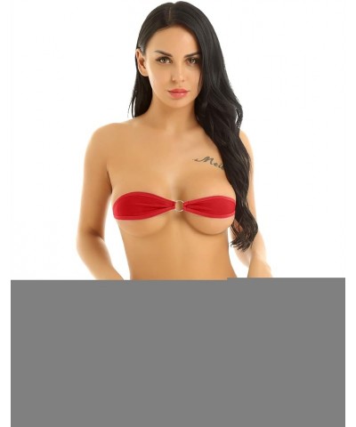 Women's 2 Pieces Bikini Set Bandeau Bra Top and Tie Sides Micro Thongs Swimsuit Red $10.03 Swimsuits