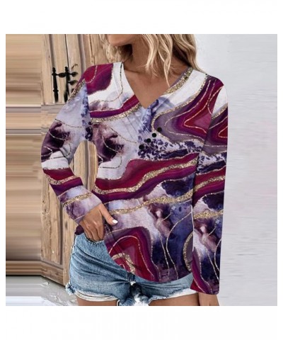 Women Pleated V Neck Blouse with Button Full Sleeve Graphic Tee Pullover Blouse Ruffle Hem Sweatshirt Button Tunic 23 Wine $9...