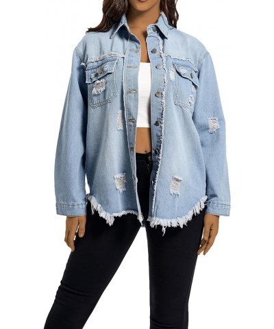 Women Denim Jacket Long Sleeve Casual Distressed Ripped Button Down Coat 03 Light Blue-9631 $13.53 Jackets