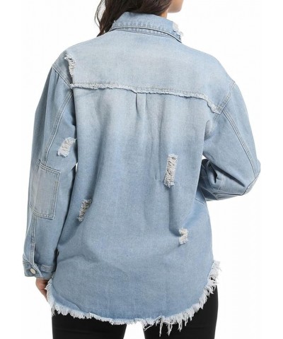 Women Denim Jacket Long Sleeve Casual Distressed Ripped Button Down Coat 03 Light Blue-9631 $13.53 Jackets